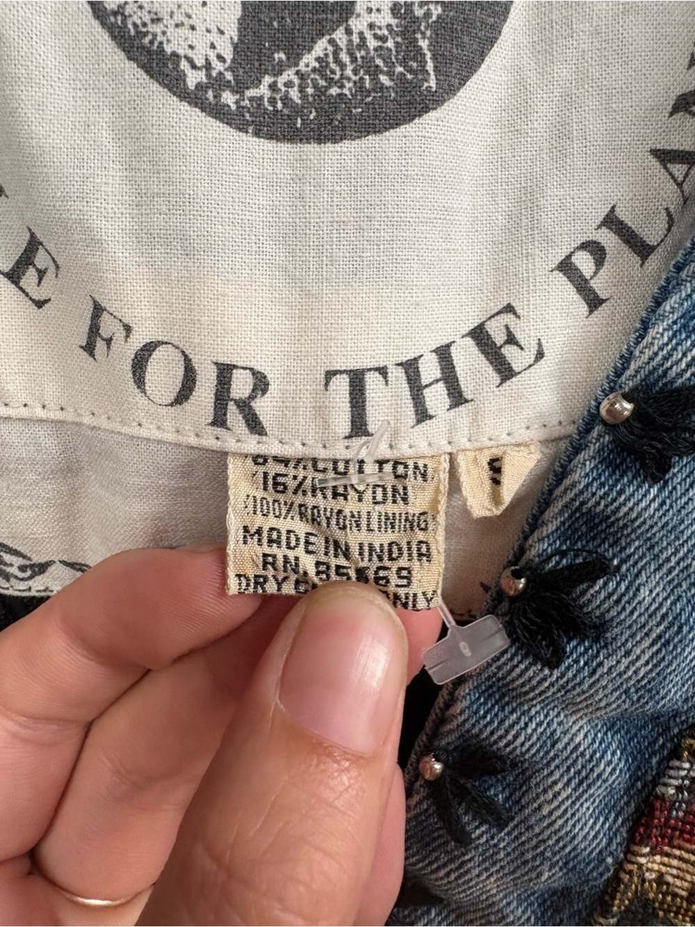 SOLD!!! Vintage People For The Planet Embellished Floral Denim Vest - Picture 6 of 8